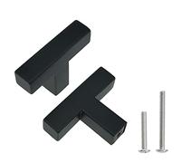Redunest 5 Pack Square Matte Black T Bar Cabinet Handles, Stainless Steel Single Hole Cabinet Knobs