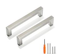 Redunest Cabinet Pulls Brushed Nickel Cabinet Handles Square Drawer Pulls, 10 Pack 5 Inch Stainless Steel Kitchen Door Cupboard Cabinet Handles, Cabinet Hardware Drawer Handles, 128mm Hole Centers