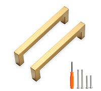 Redunest Cabinet Pulls Gold Cabinet Handles Square Drawer Pulls, 10 Pack 5 Inch Stainless Steel Kitchen Door Cupboard Cabinet Handles, Drawer Hardware Handles, 128mm Hole Centers