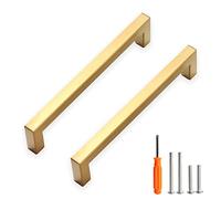 Redunest Cabinet Pulls Gold Cabinet Handles Square Drawer Pulls, 10 Pack 6-1/4 Inch Stainless Steel Kitchen Door Cupboard Cabinet Handles, Drawer Hardware Handles, 160mm Hole Centers