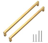 Redunest Cabinet Pulls Gold Cabinet Handles Square Drawer Pulls, 2 Pack 15 Inch Stainless Steel Kitchen Door Cupboard Cabinet Handles, Drawer Cabinet Hardware Handles, 384mm Hole Centers