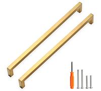 Redunest Cabinet Pulls Gold Cabinet Handles Square Drawer Pulls, 5 Pack 15 Inch Stainless Steel Kitchen Door Cupboard Cabinet Handles, Drawer Cabinet Hardware Handles, 384mm Hole Centers