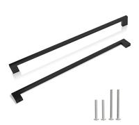 Redunest Cabinet Pulls Matte Black Cabinet Handles Square Drawer Pulls, 2 Pack 15 Inch 384mm Hole Centers Stainless Steel Kitchen Door Cupboard Cabinet Handles, Drawer Hardware Handles