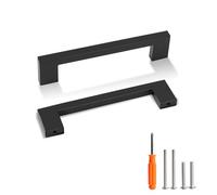 Redunest Cabinet Pulls Matte Black Cabinet Handles Square Drawer Pulls, 5 Pack 5 Inch 128mm Hole Centers Stainless Steel Kitchen Door Cupboard Cabinet Handles, Drawer Hardware Handles