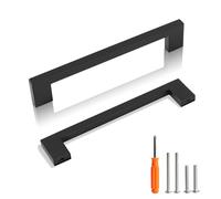 Redunest Cabinet Pulls Matte Black Cabinet Handles Square Drawer Pulls, 5 Pack 6-1/4 Inch 160mm Hole Centers Stainless Steel Kitchen Door Cupboard Cabinet Handles, Drawer Hardware Handles