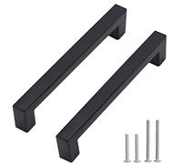 Redunest Cabinet Pulls Matte Black Cabinet Handles Square Drawer Pulls, Stainless Steel Kitchen Door Cupboard Cabinet Handles, Drawer Hardware Handles, 2 Pack 5 Inch (128mm) Hole Centers