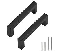 Redunest Cabinet Pulls Matte Black Cabinet Handles Square Drawer Pulls, Stainless Steel Kitchen Door Cupboard Cabinet Handles, Drawer Hardware Handles, 2 Pack 3-3/4 Inch (96mm) Hole Centers