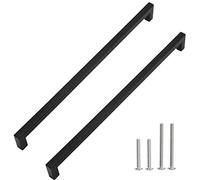 Redunest Matte Black Square Cabinet Pulls, Stainless Steel, 2 Pack, 13-4/5 Inch Hole Centers, 14.3 Inch Length, 0.47 Inch Width, 1.38 Inch Height