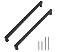 Redunest Matte Black Square Drawer Pulls, 2 Pack 12-3/5 Inch Stainless Steel Kitchen Cupboard Handles, 320mm Hole Centers