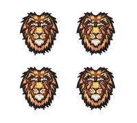 Redvigh Lion Embroidered Iron on Patches 4PCS, Lion Applique Patch Lion Head Embroidered Patch for Repair Clothes Hat Bags Jeans 1.69 Inches - Iron On/Sew On