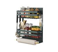 Redwestmelon Magnetic Fridge Spice Rack 3 Tier Kitchen Condiment Seasoning Storage Organizer Shelf, Refrigerator Side Rack with Paper Towel Holder and 4 Removable Mobile Hooks
