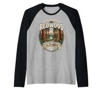 Redwood California National Parks Retro Forest Nature Emblem Raglan Baseball Tee