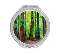 Redwood Trees in Forest Northwest Rain Forest Leaves Folding Make Up Mirror, Compact 2X/1X Magnification Mirror, Women Portable Travel Makeup Mirror 2.4 x 2.4 inch
