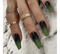 Redykat 24 Pieces Glitter Coffin Press On Nails Salon Quality Nail Art Fake Acrylic Nails Extra Long Nails Fake Nails Quick Manicure at Home Color Green & Black