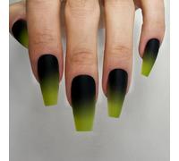 Redykat 24PCS Medium Coffin Matte Press On Nails, Salon Quality Nail Art, Black and Green Acrylic False Nails, Neon Green Fake Nails, Home Quick Manicure (Punk Neon)