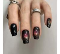 Redykat 30Pcs Handmade Glossy Coffin Short Press On Nails, Cat Eye Press On Nails, Salon Quality Nail Art, Acrylic Magnetic False Nails, False Nails (Chase The Moon)