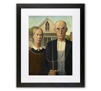 Redzarty American Gothic Framed Wall Art Picture - Print of Famous Grant Wood Painting for Hallway, Kitchen or Living Room (22"x18" Black Frame)