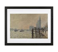 Redzarty The Thames Below Westminster by Claude Monet, Framed Picture - London Wall Art Print of Classic Painting for Any Room (15"x12" Black Frame)