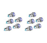 Reeatel 10PCS 12mm Latching Push Button Switch High Round Cap, Waterproof Metal Push Button Switch with 12V/24V Blue Light