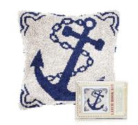 REEBLOSS 17x17 Latch Hook Kit for Adults Beginners Anchor Pattern Pre Printed DIY Crochet and Latch Hook Cushion Kit Pillow Cover for Home Sofa Decoration, with Instructions