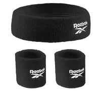Reebok Unisex 3pc Athletic Sweatband Set, Stay Dry Tech, Moisture-Wicking Fabric, Black, Cotton Blend, 2.25in Headband, 3.25in Wristbands