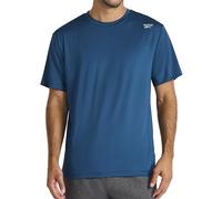 Reebok Apparel Men's Bolt Strike Short Sleeve Crewneck T-Shirt, Standard Fit, Cool Touch Jersey Fabric, Majolica Blue, Large