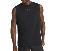 Reebok Apparel Mens Legacy Sleeveless Crewneck Tank Top, Standard Fit, Lightweight Cotton-Poly Jersey Fabric, Black, Medium