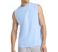 Reebok Apparel Mens Legacy Sleeveless Crewneck Tank Top, Standard Fit, Lightweight Cotton-Poly Jersey Fabric, Placid Blue, Medium