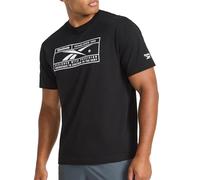 Reebok Apparel Mens Locker Graphic Crewneck T-Shirt, Standard Fit, Lightweight Cotton-Poly Fabric, Black/Stark White, Medium