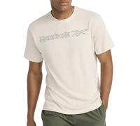 Reebok Apparel Men's Outline Short Sleeve Crewneck T-Shirt, Standard Fit, Lightweight Cotton-Poly Jersey Fabric, Pumice Stone, Large