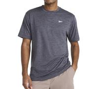 Reebok Apparel Mens Strike Short Sleeve Crewneck T-Shirt, Standard Fit, Lightweight Stretch Poly Jersey Fabric, Ebony Heather, Large