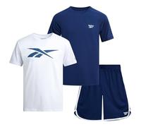 Reebok Boys 3-Piece Graphic Tees & Running Shorts Set, Matching Activewear, Dark Blue Navy, 5-6
