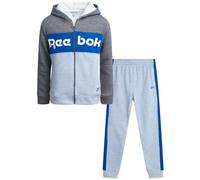 Reebok Boys' Active Sweatsuit - 2-Piece Performance Fleece Zip Hoodie Sweatshirt and Jogger Sweatpants - Activewear Set, 8-14, Mottled light grey, 10