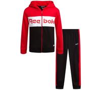 Reebok Boys' Active Sweatsuit - 2-Piece Performance Fleece Zip Hoodie Sweatshirt and Jogger Sweatpants - Activewear Set, 8-14, black/red, 12
