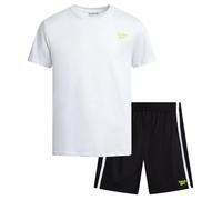 Reebok Boys Graphic T-Shirt 2 Piece Sports Shorts Set, White/Black Striped, 12