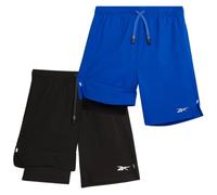 Reebok Boys Sports Shorts 2 Pack Woven Fitness Shorts with Inner Compression Lining for Basketball Running (8-20), Black/blue, 10-12