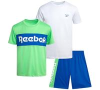 Reebok Boys Sports Shorts Set - 3 Piece Summer Clothing Outfit with Graphic T-Shirts and Basketball Shorts for Boys for Active Kids, Green, 12