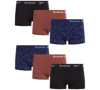 Reebok Boyshort Underwear for Women - 6 Pack Seamless Boy Shorts Panties for Women (Sizes: S-XL, Extended Plus Size: 1X-3X), Evening Blue Jacquard/Nutmeg/Black, L