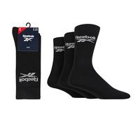 Reebok Core Unisex Crew Socks Soft Cotton 3 Pairs Black 6.5-8