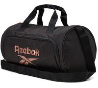 Reebok Mini Duffle Bag - Unisex Small Gym and Travel Duffle Bag - Lightweight Sports Carry On Weekender Bag for Men and Women, Black with Rose Gold Logo, One Size, Easton/Kellan Duffle