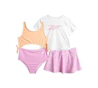 Reebok Girls 3 Piece Swimsuit Set Quick Dry T-Shirt and Skirt Monokini Swimsuit Set, peach swirl, 12
