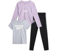 Reebok Girls' Active Leggings Set - 3-Piece Performance T-Shirt and Yoga Pants Leggings (4-12), Black/Purple/Grey, 6X