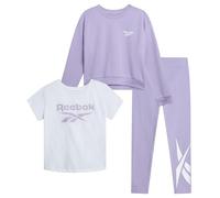 Reebok Girls' Active Leggings Set - 3-Piece Performance T-Shirt and Yoga Pants Leggings (4-12), lavender, 8