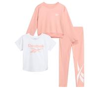 Reebok Girls' Active Leggings Set - 3-Piece Performance T-Shirt and Yoga Pants Leggings (4-12), peach, 8