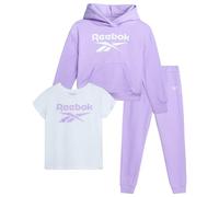 Reebok Girls' Activewear Set - 3-Piece Stylish Graphic T-Shirt, Fleece Pullover Hoodie, and Jogger Sweatpants (Size: 4-12), lavender, 12