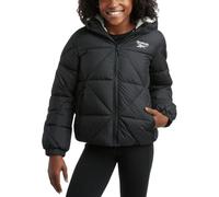 Reebok Girls Winter Coat - Heavyweight Quilted Sherpa Fur Lined Cropped Parka Puffer Jacket - Warm Winter Coats for Girls, Black, 10-12