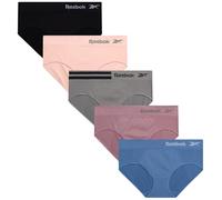 Reebok Hipster Panties for Women - 5 Pack Stretch Performance Seamless Underwear with Relaxed Tag-Free Waistband (S-XL), Black/Blue Toadstool/Sharkskin/Lotus, M