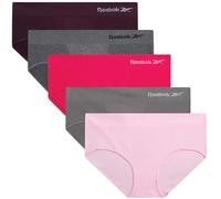 Reebok Hipster Panties for Women - 5 Pack Stretch Performance Seamless Underwear with Relaxed Tag-Free Waistband (S-XL), Size Large, Heather Grey/Pink Lady/Sharkskin/Rasberry/Plum