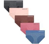 Reebok Hipster Panties for Women - 5 Pack Stretch Performance Seamless Underwear with Relaxed Tag-Free Waistband (S-XL), Blue Stripe Melange/Lotus/Charcoal Heather/Lilas/Deep Taupe, S