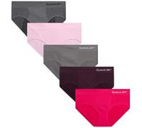 Reebok Hipster Panties for Women - 5 Pack Stretch Performance Seamless Underwear with Relaxed Tag-Free Waistband (S-XL), Heather Grey/Pink Lady/Sharkskin/Rasberry/Plum, M